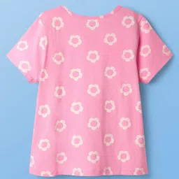 Pine Kids Disney Single Jersey Knit Half Sleeves Shorts Night Suit with Minnie Mouse & Floral Print - Pink image 3