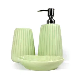 Amoorcart Green 3 piece Geometric Ceramic Bath Accessories Set-image-22