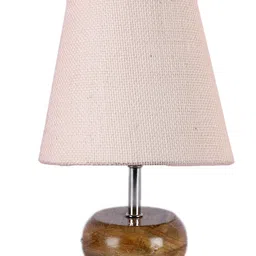 Devansh Jute Round Small Natural Wood Table Lamp - White image 5
