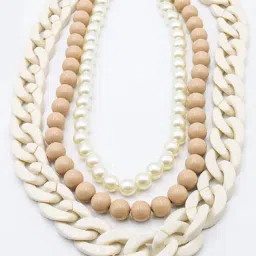 Odette Chunky Multilayered Acrylic White & Beige Mixed Necklace for Women image 3