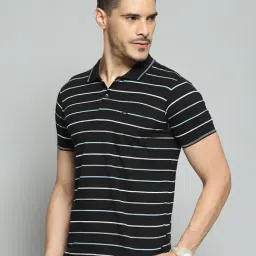 Cloak & Decker by Monte Carlo Black Cotton Blend Regular Fit Stripes Polo T-Shirt image 4