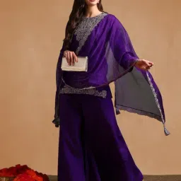 Vaamsi Purple Embroidered Kurta With Palazzo & Dupatta-picture-39