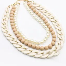 Odette Chunky Multilayered Acrylic White & Beige Mixed Necklace for Women image 5