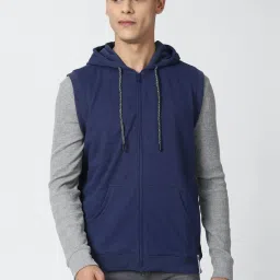 Peter England Navy Blue  Regular Fit Self Pattern Hooded Sweatshirt image 1