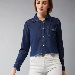 DOLCE CRUDO Navy Relaxed Fit Denim Shirt-picture-12