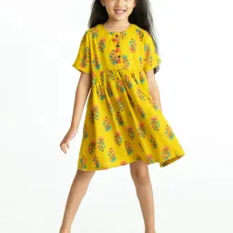 Campana Kids Lime Green & Pink Floral Motif Print Dress-image-32
