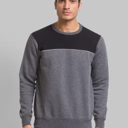 Parx Grey & Black Regular Fit Colour Block Sweatshirt-image-61