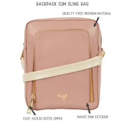 Baggit Pink Solid Small Convertible Backpack image 5