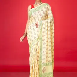Unnati Silks Cream Cotton Printed Saree With Unstitched Blouse-picture-13