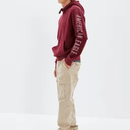 American Eagle Maroon Standard Fit Printed Hooded Sweatshirt image 3