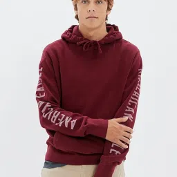 American Eagle Maroon Standard Fit Printed Hooded Sweatshirt image 1