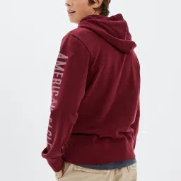 American Eagle Maroon Standard Fit Printed Hooded Sweatshirt image 2