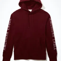 American Eagle Maroon Standard Fit Printed Hooded Sweatshirt image 4
