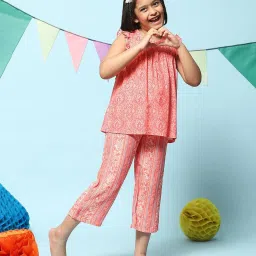 BIBA Girls Coral Floral Print Top with Pants image 5