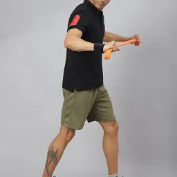 ALCIS Black Soft-Touch Regular Fit Varsity Athleisure Polo T-Shirt image 5