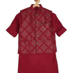 Cavio Kids Maroon Embroidered Full Sleeves Kurta Set image 5