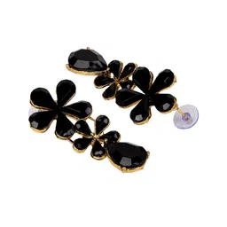 ANIKAS CREATION Black & Gold-Plated Handcrafted Floral Drop Earrings image 2