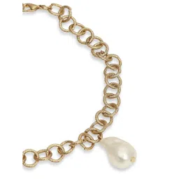 OOMPH Golden Link Chain Multi Layer Baroque Pearls Fashion Bracelet for Women image 5