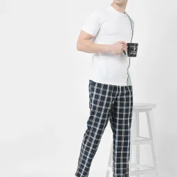 Crimsoune Club Dark Navy Regular Fit Check Cotton Lounge Pants image 5