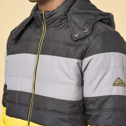 Urban Ranger by Pantaloons Mustard & Black Regular Fit Quilted Hooded Jacket image 5