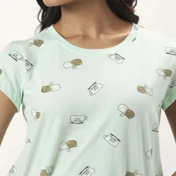 Dreamz by Pantaloons Sage Green Pink Cotton Graphic Print T-Shirt Shorts Set image 5