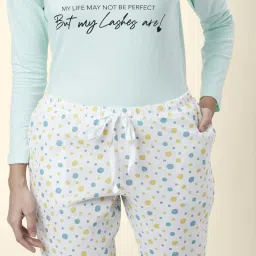 Dreamz by Pantaloons Sage Green White Cotton Printed T-Shirt Pyjama Set image 5