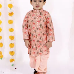 Little Bansi Kids Peach Cotton Printed Kurta Set image 1