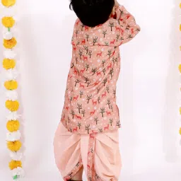 Little Bansi Kids Peach Cotton Printed Kurta Set image 2