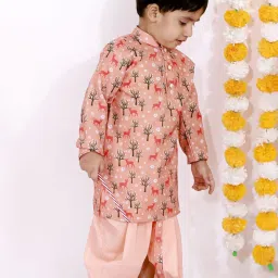 Little Bansi Kids Peach Cotton Printed Kurta Set image 4