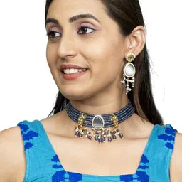 Shining Jewel - By Shivansh Gold-Plated Kundan & CZ Studded And Beaded Jewellery Set-picture-38