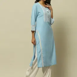 Rangriti Blue Embroidered Straight Kurta image 5