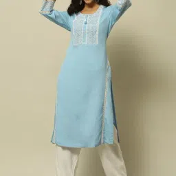 Rangriti Blue Embroidered Straight Kurta image 3