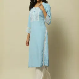 Rangriti Blue Embroidered Straight Kurta image 4
