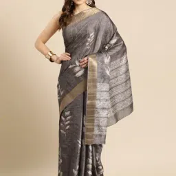 Silk Land Brown Silk Floral Print Saree With Unstitched Blouse-picture-12