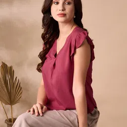 MISH Women Solid V-Neck Top image 5