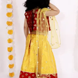 Little Bansi Kids Yellow & Red Embellished Kurta Lehenga Set image 2