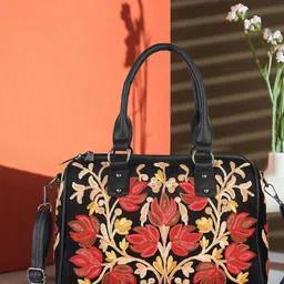 VELUCIA Floral Embellished Oversized Quilted Structured Satchel Handbag image 1