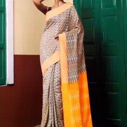 Unnati Silks Grey & Yellow Printed Saree With Unstitched Blouse-picture-10