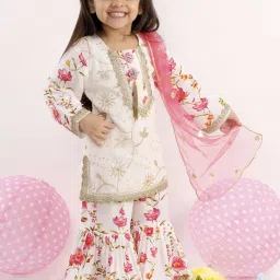Little Bansi Kids White Cotton Embroidered Suit Set image 1