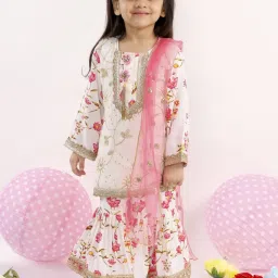 Little Bansi Kids White Cotton Embroidered Suit Set image 4