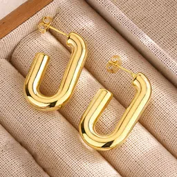 Jewels Galaxy Stainless Steel Gold-Plated Contemporary Half Hoop Earrings-picture-37