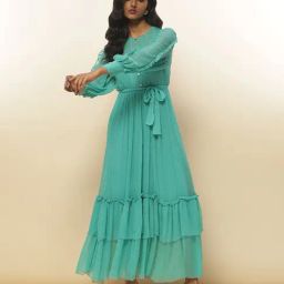 Label Ritu Kumar Teal Slim Fit Maxi Dress With Inner-picture-14