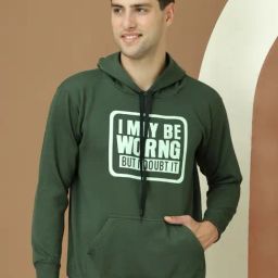 Vimal Jonney Green Fleece Regular Fit Printed Hooded Sweatshirt-picture-36