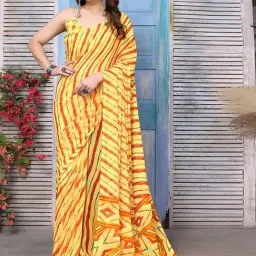 Satrani Yellow Striped Saree With Unstitched Blouse-image-14
