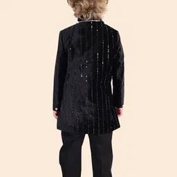 Little Desi Boys Regular Sequinned Velvet Kurta with Trousers image 2