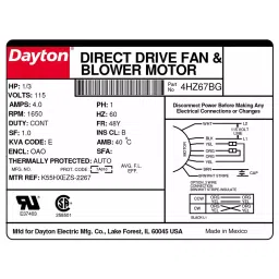 Dayton Direct Drive Blower Motor 1 Speed Open Air-Over Stud Mount 1/3 HP, 4HZ67 image 3