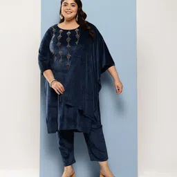 Aarika Plus Size Beads & Stones Pure Cotton Velvet Kurta With Trousers & Dupatta-picture-29