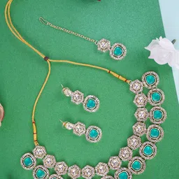 Divisha Gold-Plated Stones Studded & Beaded JewellerySet image 1