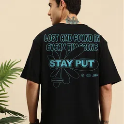 Mast & Harbour Men Graphic Printed Round Neck Cotton Oversized T-shirt image 2