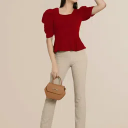 Mast & Harbour Women Pack Of 2 Puff Sleeves Peplum Top image 2
